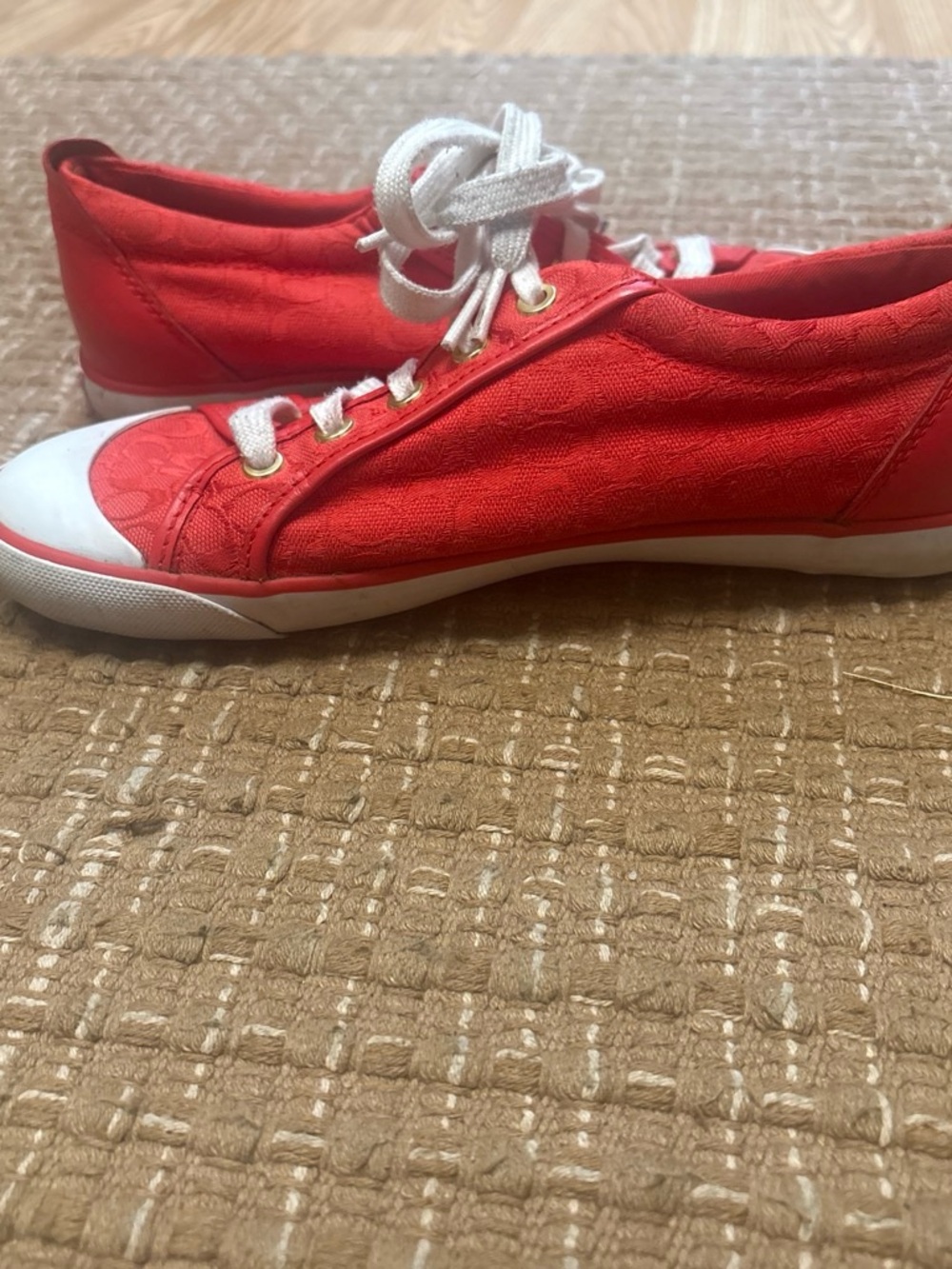 Coach Women's Red Low-Top Canvas Sneakers with White Accents